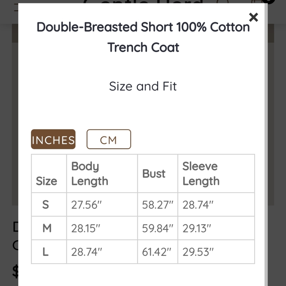 🆕 Gentle Herd Double Breasted Short 100% Cotton Trench Coat in Sand - Picture 9 of 10